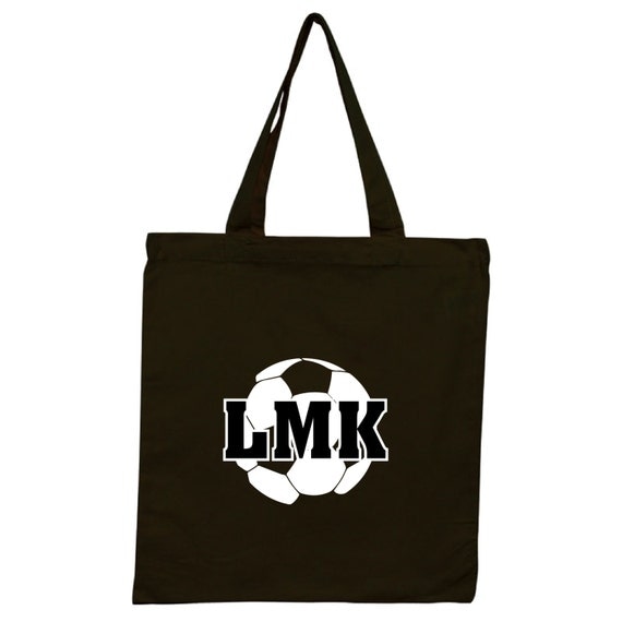 Personalized Black Cotton Tote Bag with Soccer Ball Imprint and ...