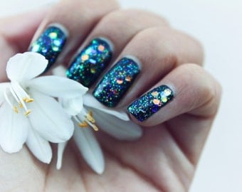 galaxy nail polish, Handmade nail polish, nail lacquer, gliter nail polish, custom nail polish 15ml