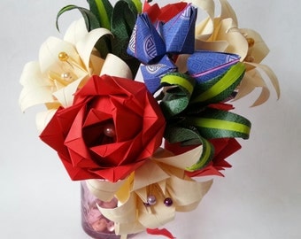 Paper Origami Flowers Wedding Anniversary Bouquet Roses Lilies Custom Made Valentines Day