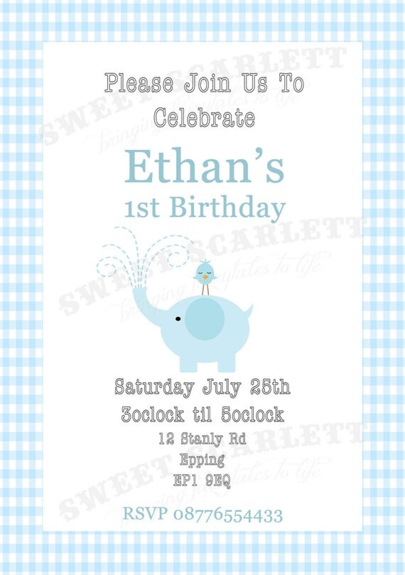 Blue Elephant Showers Collection PRINTABLE CUSTOMIZED INVITATION - Sweet Scarlett Events Il_570xn