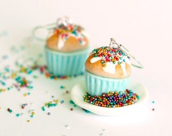 food earrings of mint earrings cupcake kawaii Polymer clay miniature food jewelry