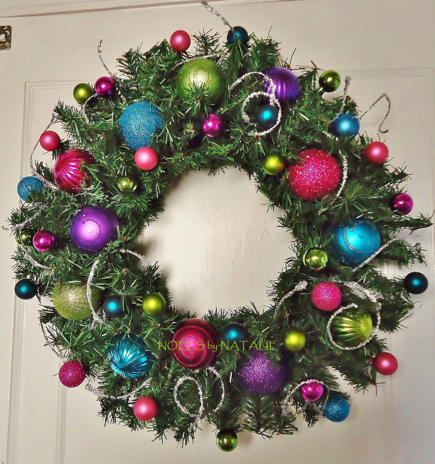 20" Bright Christmas Wreath in Purple, Hot pink, Lime, and Turquoise