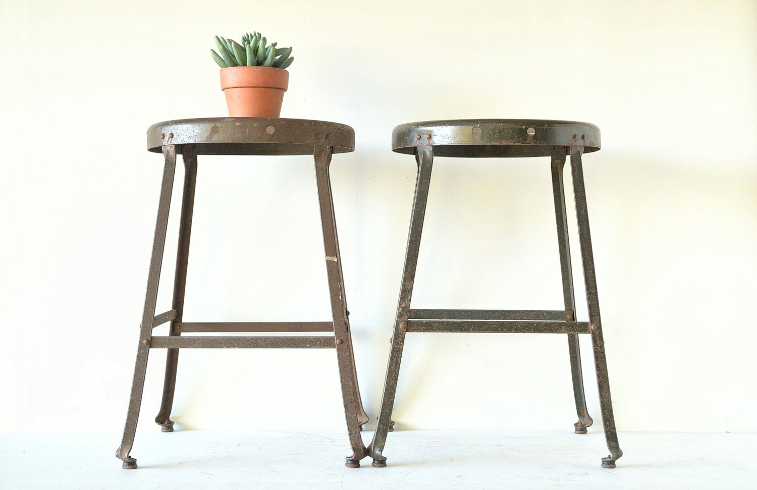 vintage pair of industrial metal shop stools by cupolavintage