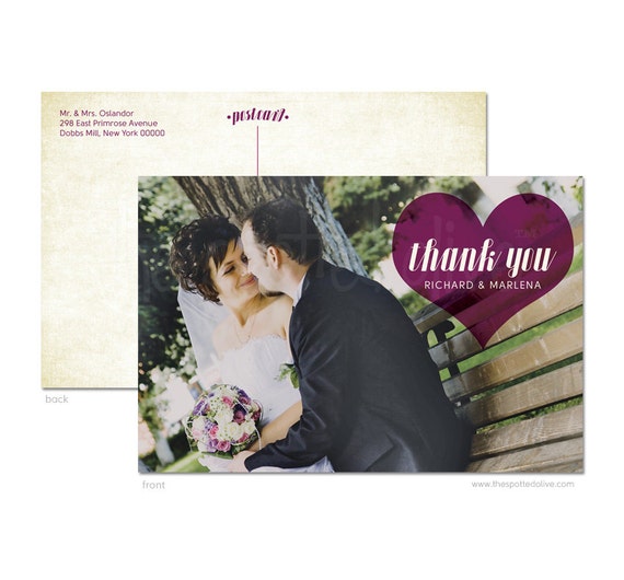Big Heart Wedding Photo Thank You Postcards - DIY Printable or Printed Options Il_570xn
