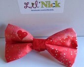Valentine's Day Bow Tie- Valentine's Day Hair Bow- Red with Hearts and Silver accents - Baby, Toddler, Child Il_170x135