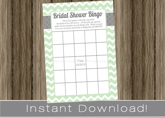 BRIDAL Shower Bingo Game Cards / chevron / mint and gray / INSTANT DOWNLOAD / diy digital printable file / print your own Il_570xn