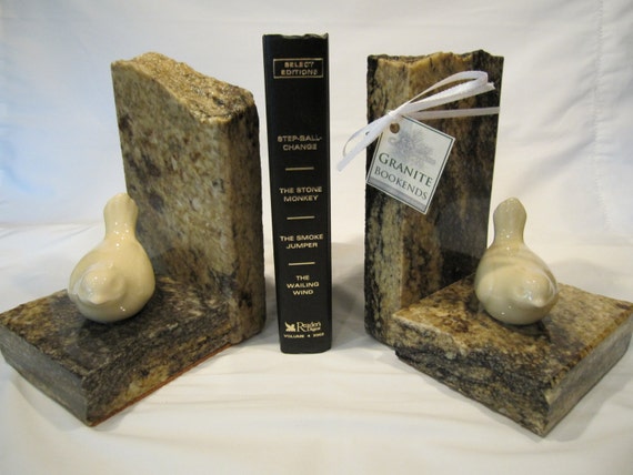 Granite Bookends with ceramic birds