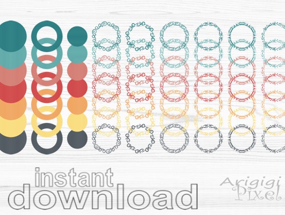 mix and match digital clip art set, circles and swirls, autumn colors, round frames, commercial use clipart, instant download Il_570xn