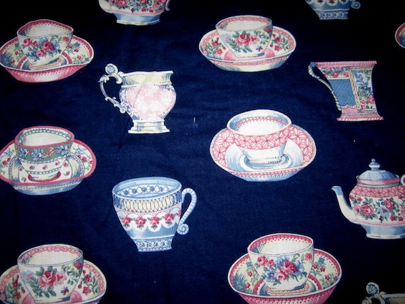 fabric Tablecloth     Made vintage tea cup  Cloth Linens  Table Cup    Tea Hand Fabric Vintage