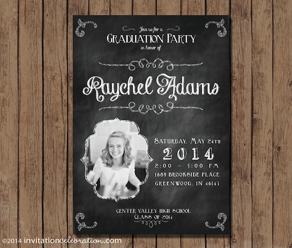Graduation Invitation - Open House - PRINTABLE - Chalkboard - Girl - Flourish - Vintage Il_570xn