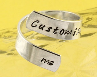 Customize Me Wrap Ring - Twist Ring - Silver Ring - Personalized Ring - Adjustable Ring - Hand Stamped Ring - Size 5 Ring - Size 6 Ring