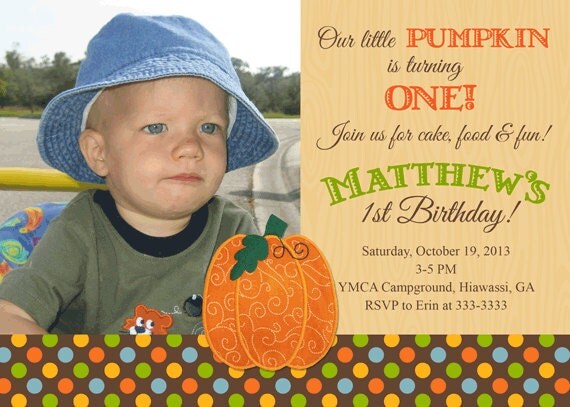 Polka Dot Little Pumpkin 1st Birthday Party Invitations - printable Il_570xn