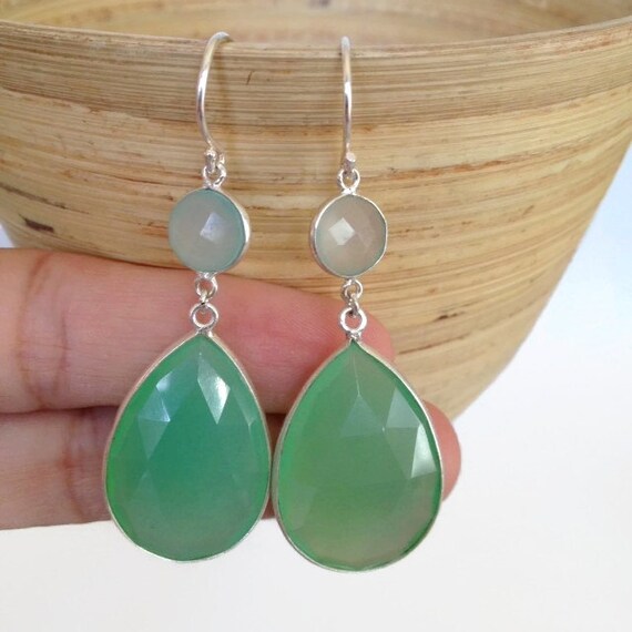 Lime and Aqua Earrings Large Statement Earrings Large Stone