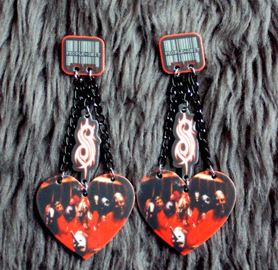 Slipknot Barcode Earrings heavy metal heart unique cute