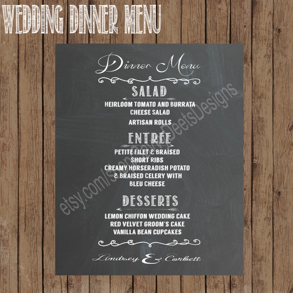 Custom Wedding Dinner Menu Chalkboard Sign by SavvyDeetsDesigns