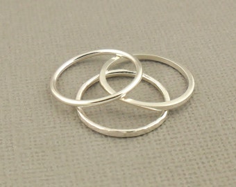 Sterling Silver Ring Set Of Three, Stacking Ring, Hammered Ring, Sterling Silver Jewellery