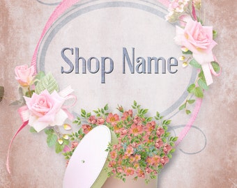 Etsy Shop Banner - Shop Banner Set, Vintage etsy banner, shabby chic etsy banner, cottage chic etsy banner, beige pink etsy banner