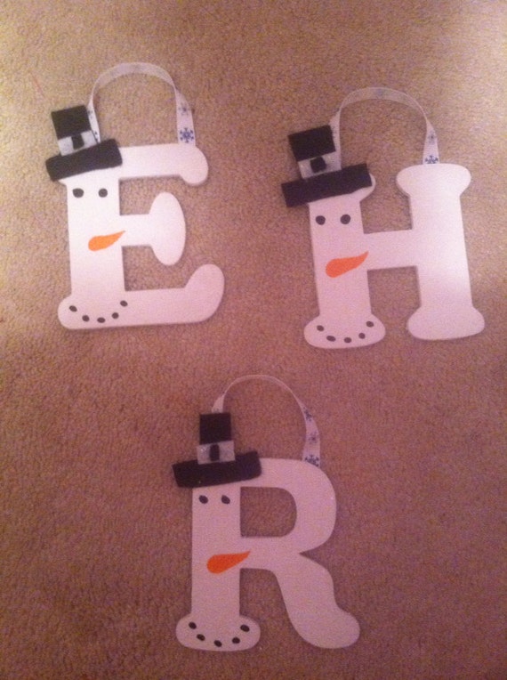 h letter sign Snowman Hand painted letter Ornaments Wooden