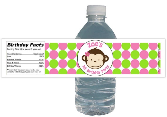 Mod Monkey Party (15ct) Waterproof Water Labels Bottle Boy or Girl LBirthday Party Baby Shower Il_570xn