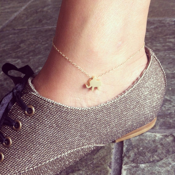 Items similar to Tiny elephant 14K gold filled anklet, very cute and