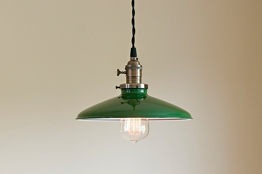 Pendant Light Fixture Green Vintage Style Industrial Metal