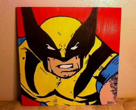 Vintage Superhero Acrylic Painting on Wood Wolverine
