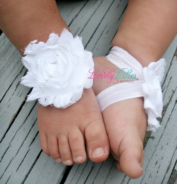 Baby Barefoot Sandals..White Flower..Toddler Sandals..Newborn Sandals ...
