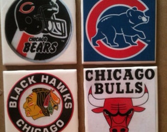 Chicago Fan Coaster Set- 4 Coasters- Chicago Bears Chicago Cubs Chicago ...