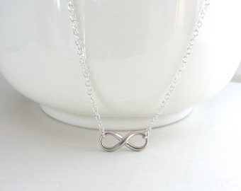 Small Infinity Necklace, Tiny Infinity, Dainty Necklace, Delicate Infinity, Figure Eight Necklace, Matte Silver - Sterling Silver Chain