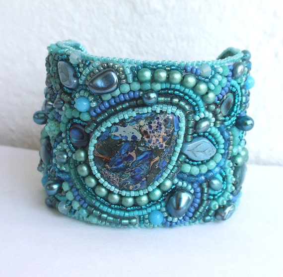 20% OFF Bead Embroidery Bracelet Cuff Swarovski Crystals