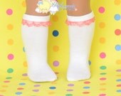 White with Watermelon Pink Lace Trim Cotton Doll Socks for 18" American Girl dolls