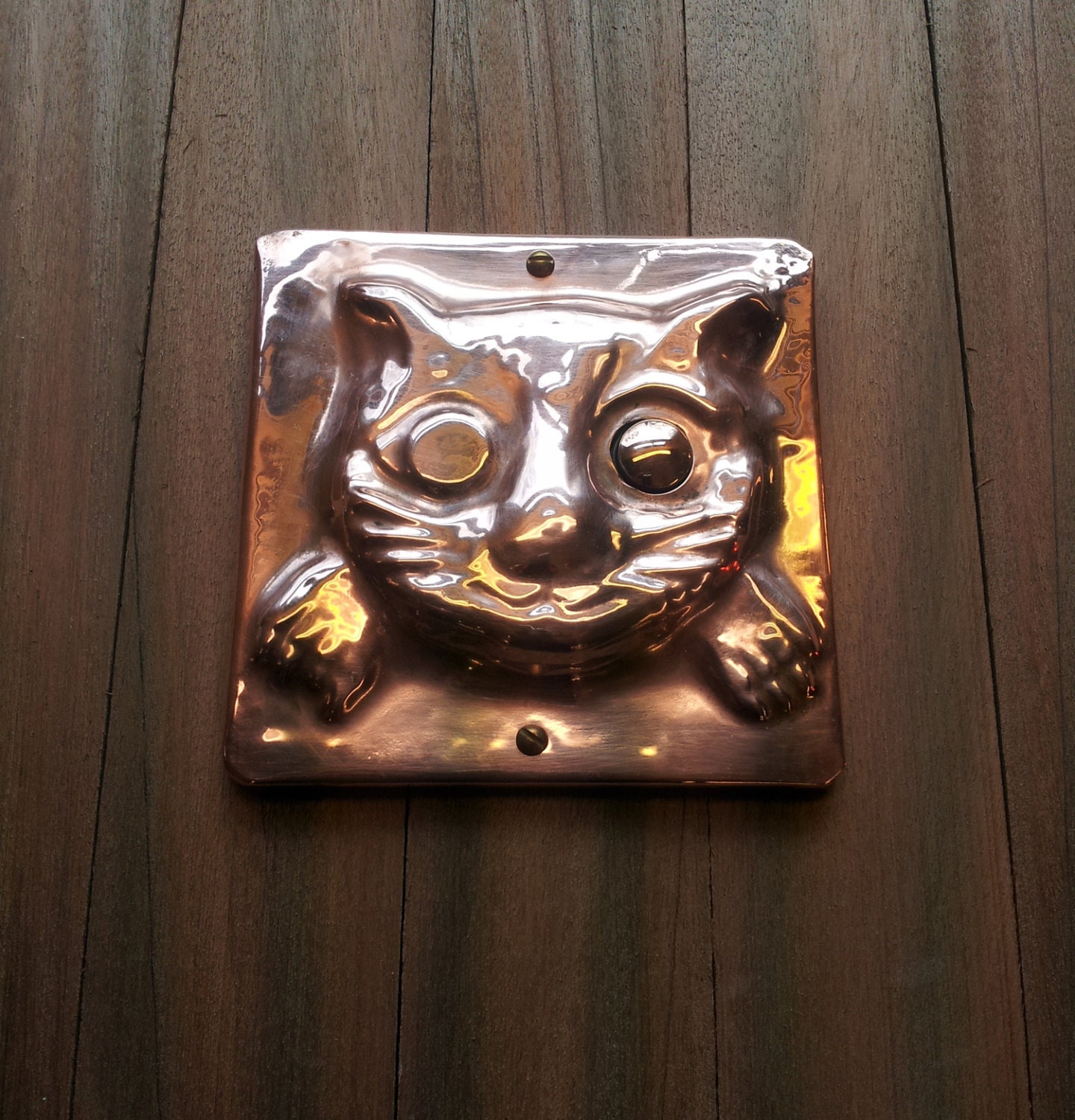 Cat Door Bell Push Button in Copper inspired by medieval door