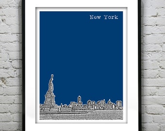New York City NY Skyline Art Print Poster NYC Statue of Liberty Version