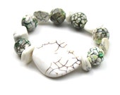 White Grey Stretch Bracelet,  Agate Howlite (Magnesite) Bracelet, Women's Handmade Jewlery by elle and belle
