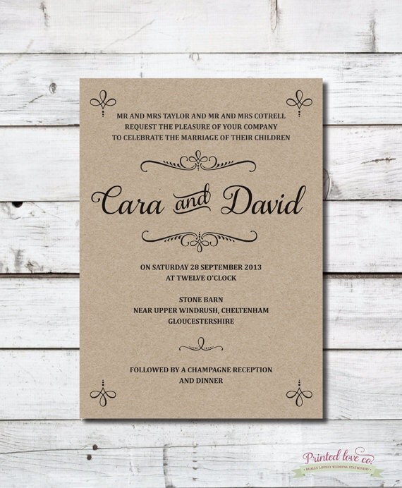 Vintage Style Printable Wedding Invitation Cara by PrintedLoveCo