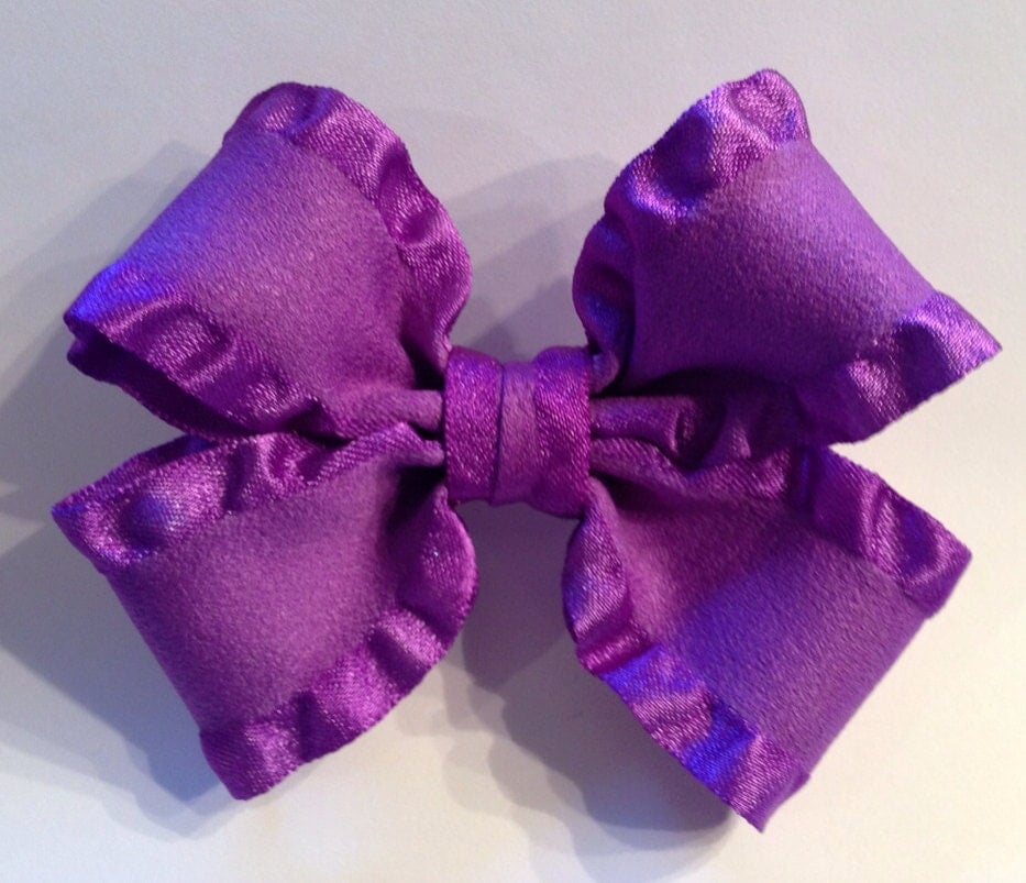 Purple Hairbow Ruffled Ribbon Hair Bow Hair by FreeReinConcepts