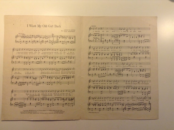 I Want My Old Girl Back - Sheet Music