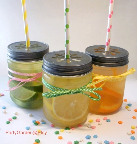 30 Large Plastic Mason Jars with Daisy Cut Lid - Unbreakable Drinking Jar Parties Il_570xn