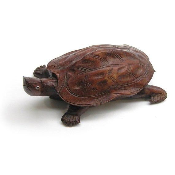 Vintage Chinese Hand Carved Wood Turtle by 42ndAvenueVintage