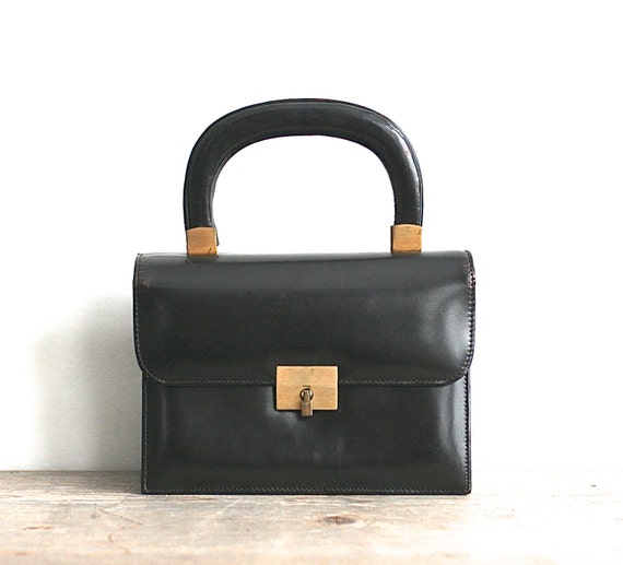 Black Leather Kelly Bag Purse Made In Spain Bambergers