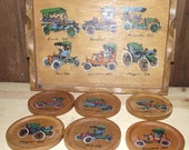 Antique Car Wooden Coaster Set