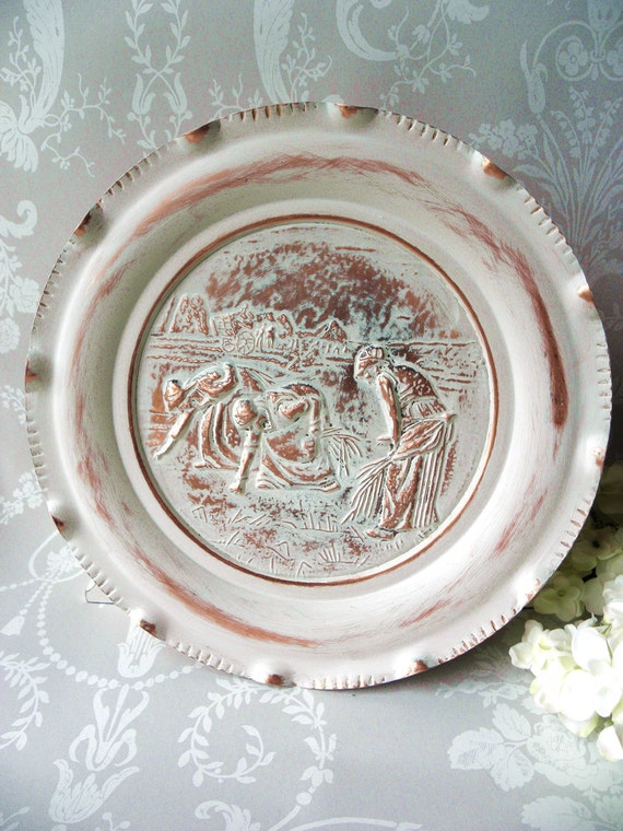 Items similar to Painted Embossed Copper Plate Wall Hanging with