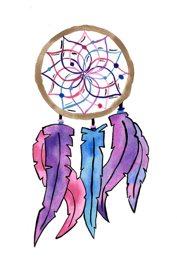Items similar to Original dream catcher watercolor print. 8.5x11 Print ...