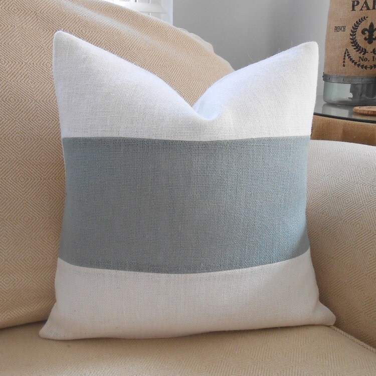 Burlap Pillow Cover in Off White & Grey by LowCountryHome on Etsy