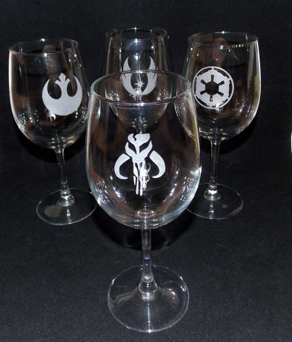 Star Wars Etched Wine Glass Set by CyberGlassware on Etsy