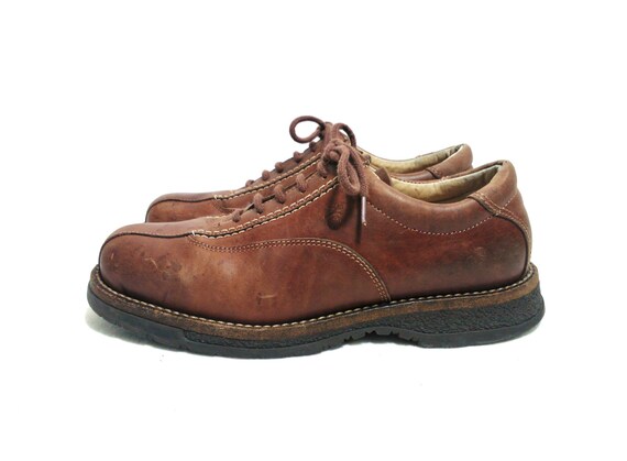 Vintage French Distressed Brown Leather Robust Walking Shoes, Size ...
