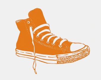 High top sneaker art - linocut print, retro sneaker print, kids wall art