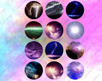 Image digitale pour cabochon rond 25mm, Orage, climat, nuage, pour cabochon, clipart, cabochon epoxy, bijoux artisanaux, loisirs créatifs