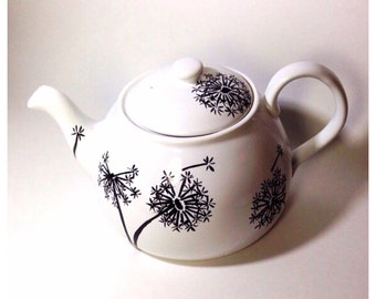 Hand Painted Tea Pot - Dandelion Wishes 48 oz (6 cup) Porcelain TeaPot Hand Painted