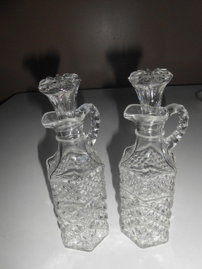Vintage, Clear Pressed Glass, Cruet Set, Kitchen Decor Haute Juice
